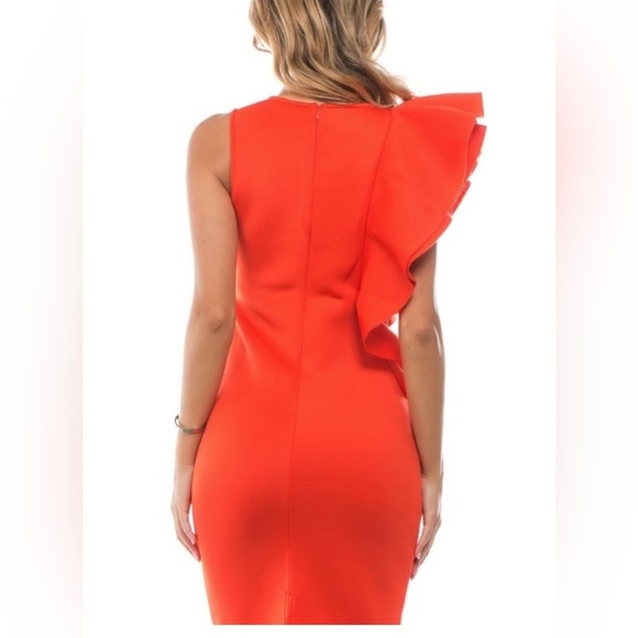 Voila One-Shoulder Ruffle Bodycon Dress / Small - Picture 2 of 6